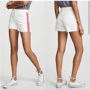 EUC Womens Mother "The Sinner" White, Red/Pink Side Striped Frayed Denim Shorts